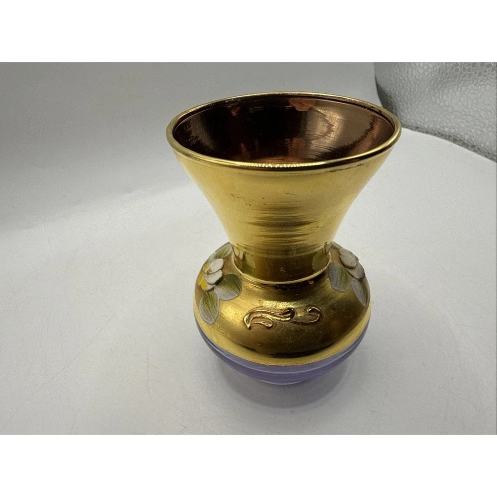 Murano Lavender Venezia Glass Hand Painted Enamel Gold Gilt  Vintage Vase  3